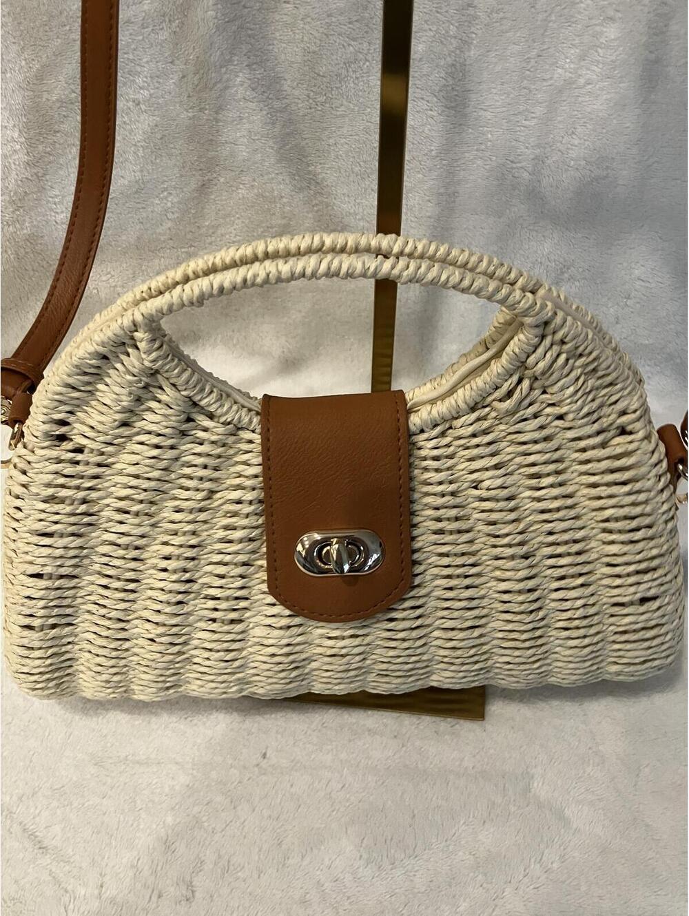 Kurava Woven Straw Handbag with Brown Leather Accents - Picture 6 of 10